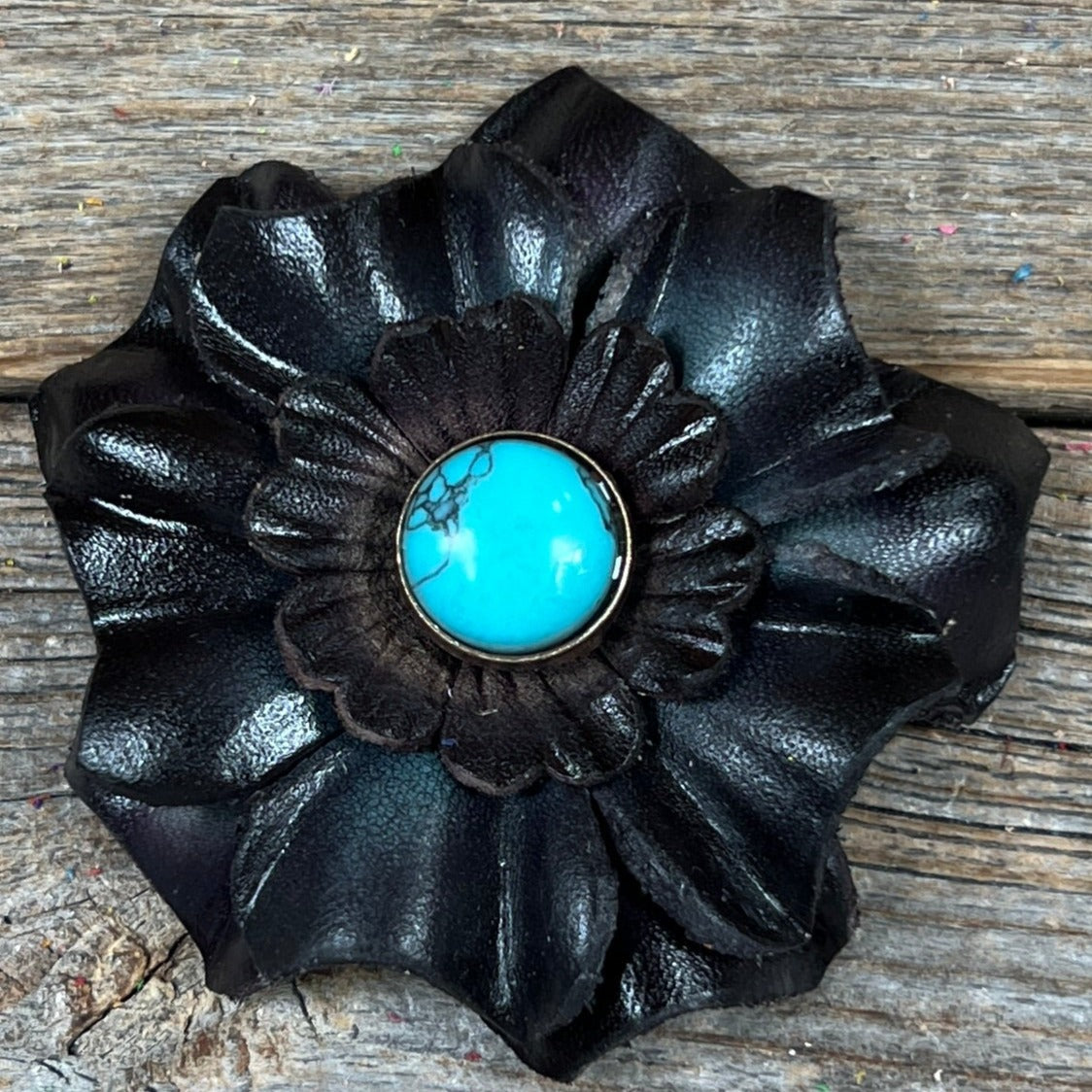 Hand Painted Leather Flowers - Carnations - Round Turquoise Cabochons