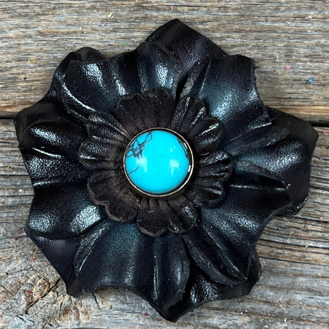 Black Carnation Flower With Round Turquoise Cabochon