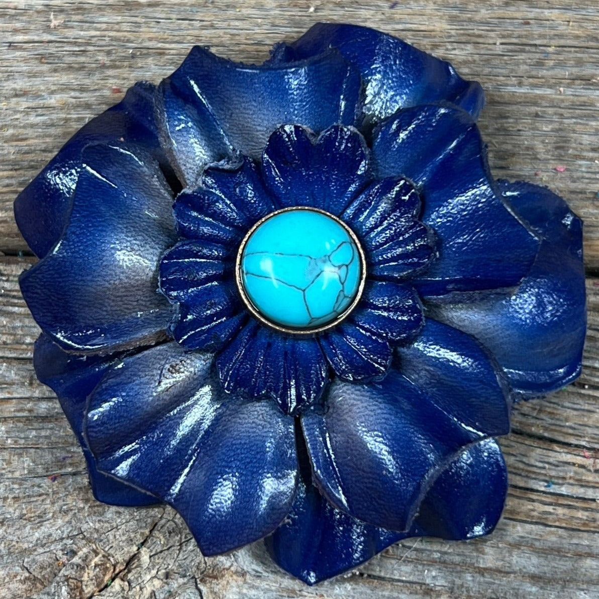 Hand Painted Leather Flowers - Carnations - Round Turquoise Cabochons