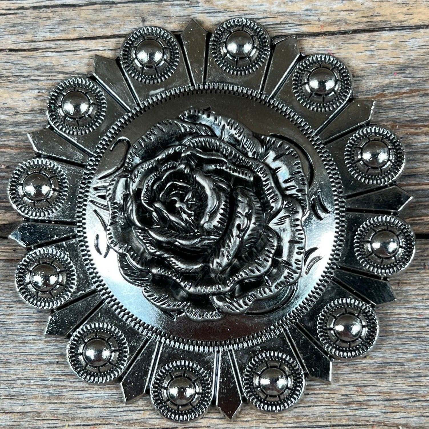 Antique Silver Rose Western Concho W108