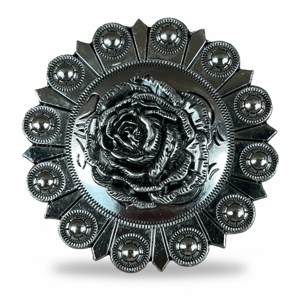 Antique Silver Rose Western Concho W108