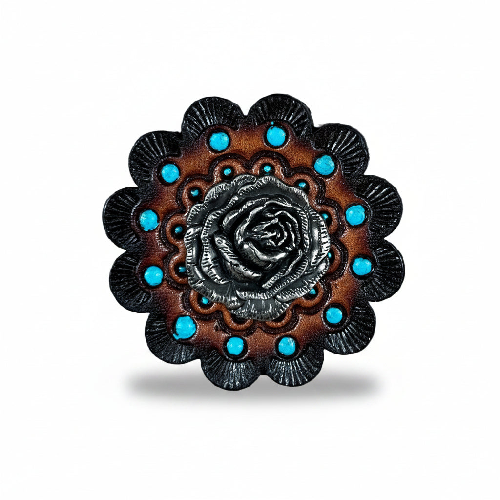Antique Silver Rose Western Concho W108