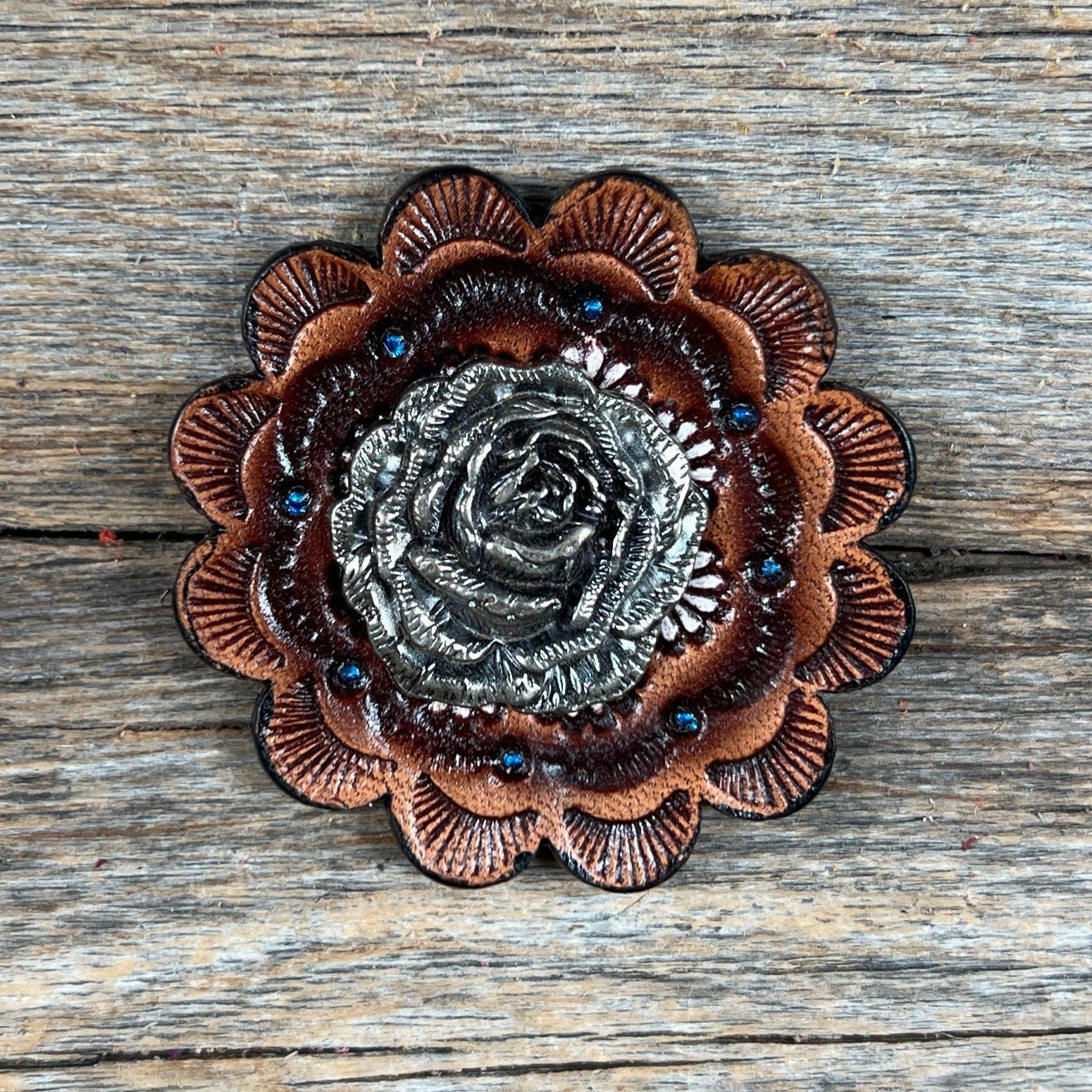 Antique Silver Rose Western Concho W108