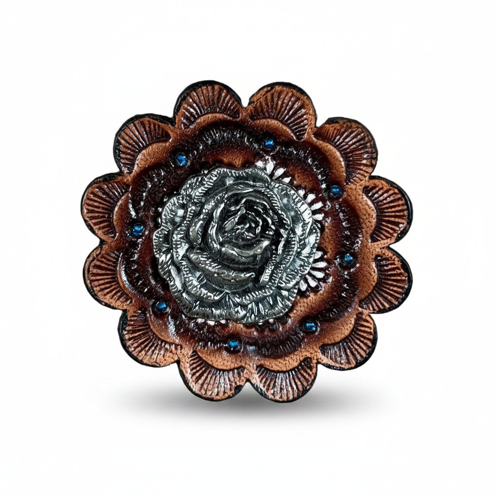 Antique Silver Rose Western Concho W108