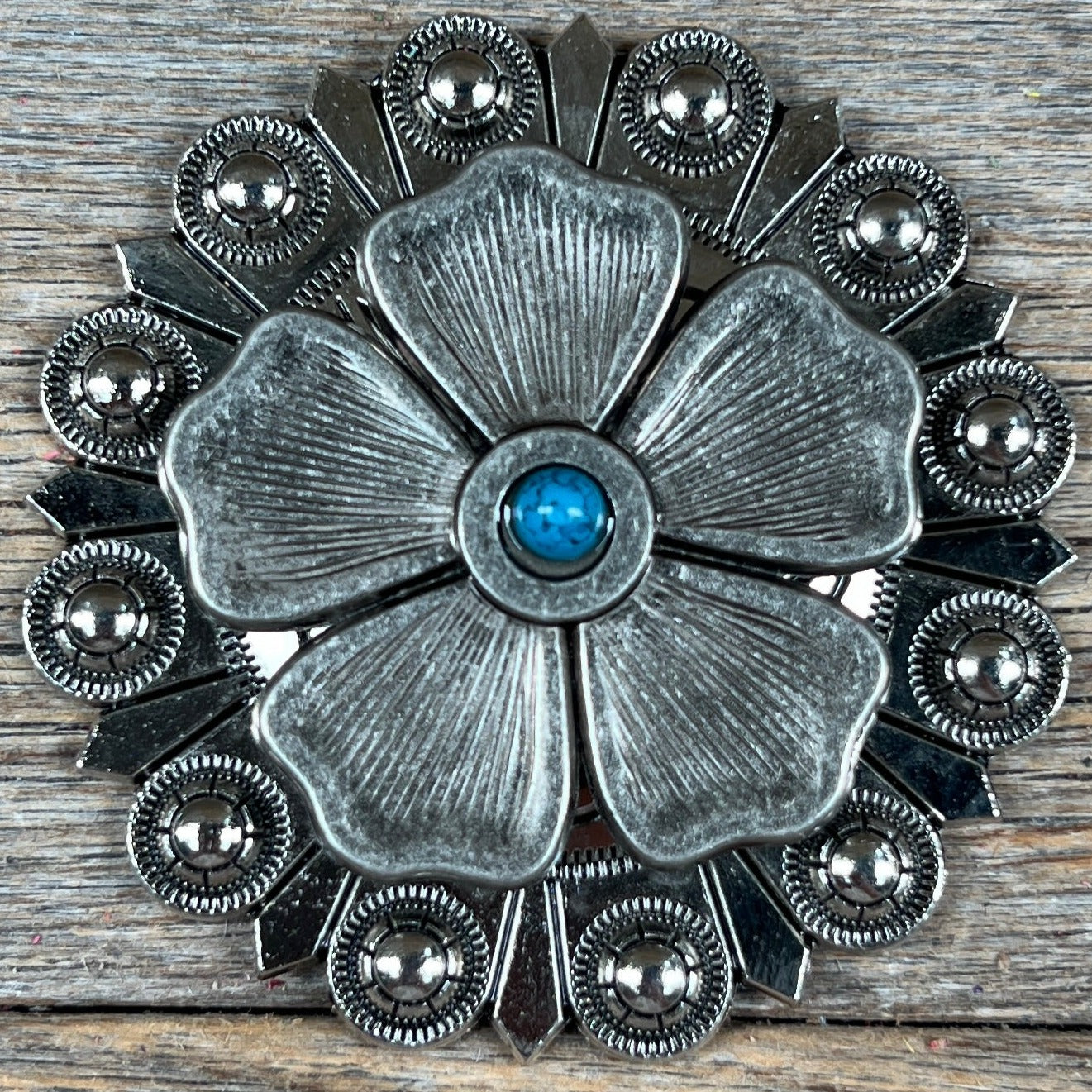 Antique Silver Flower Turquoise Western Concho W110
