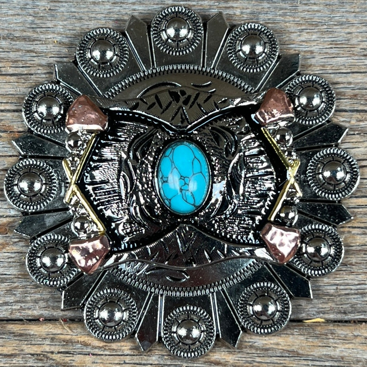 Antique Silver & Copper Turquoise Concho Concho W115