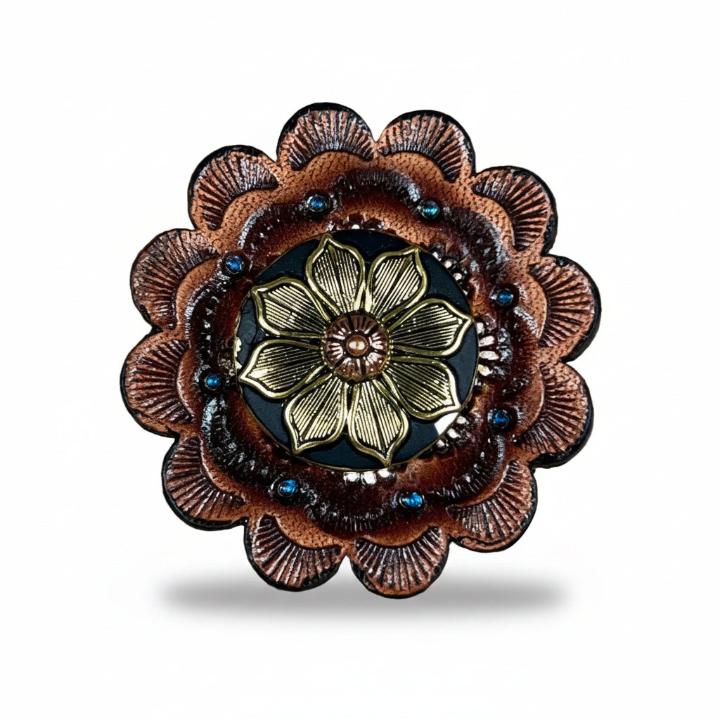 Black & Gold Sunflower Western Concho W125