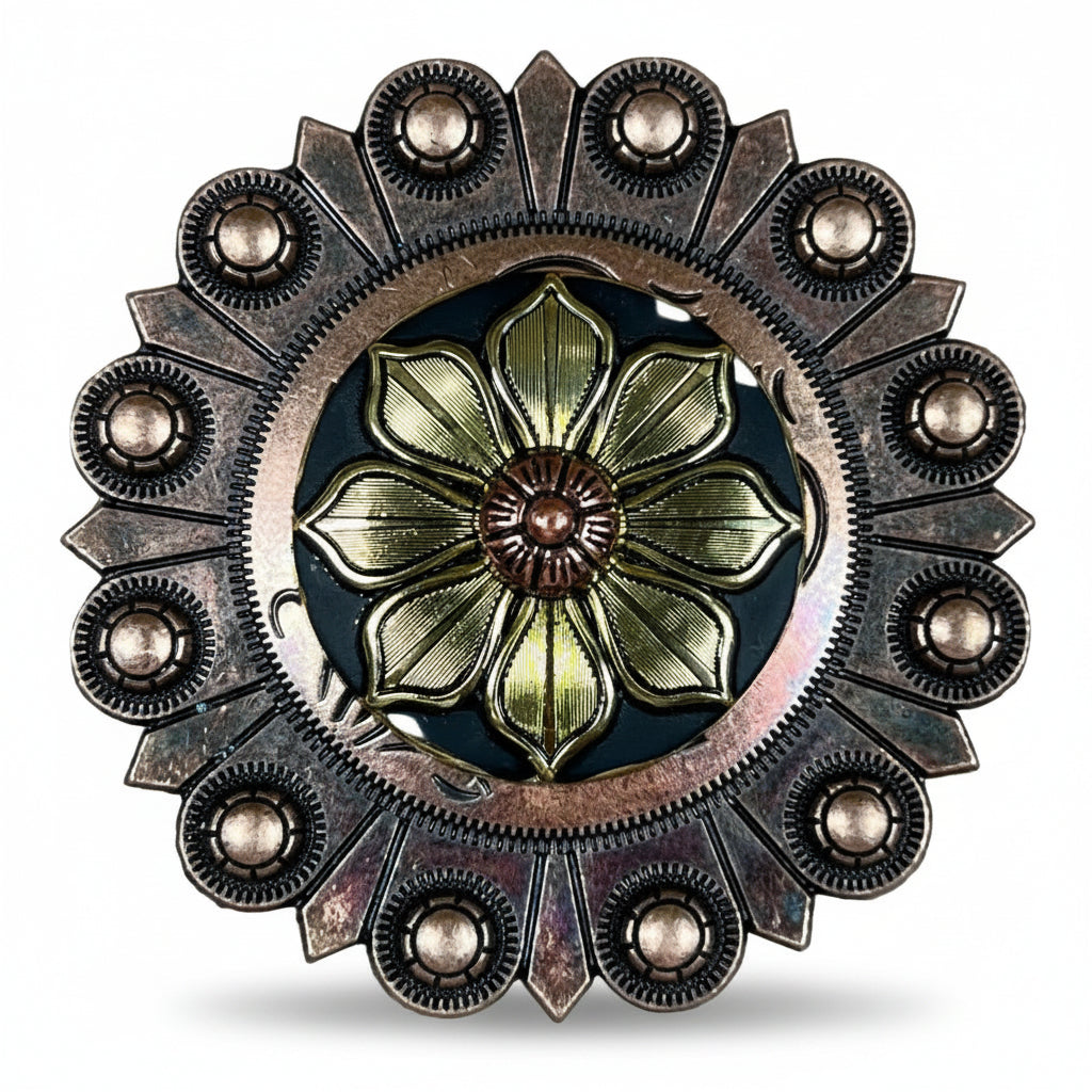 Black & Gold Sunflower Western Concho W125