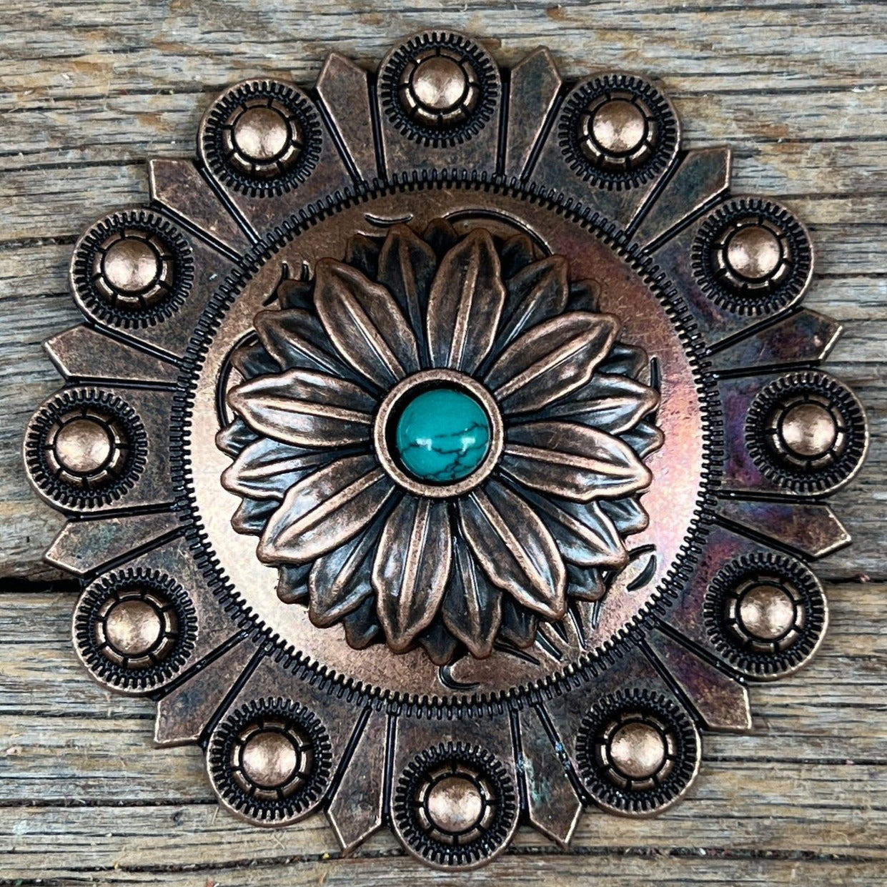 Copper Daisy Turquoise Western Concho W132