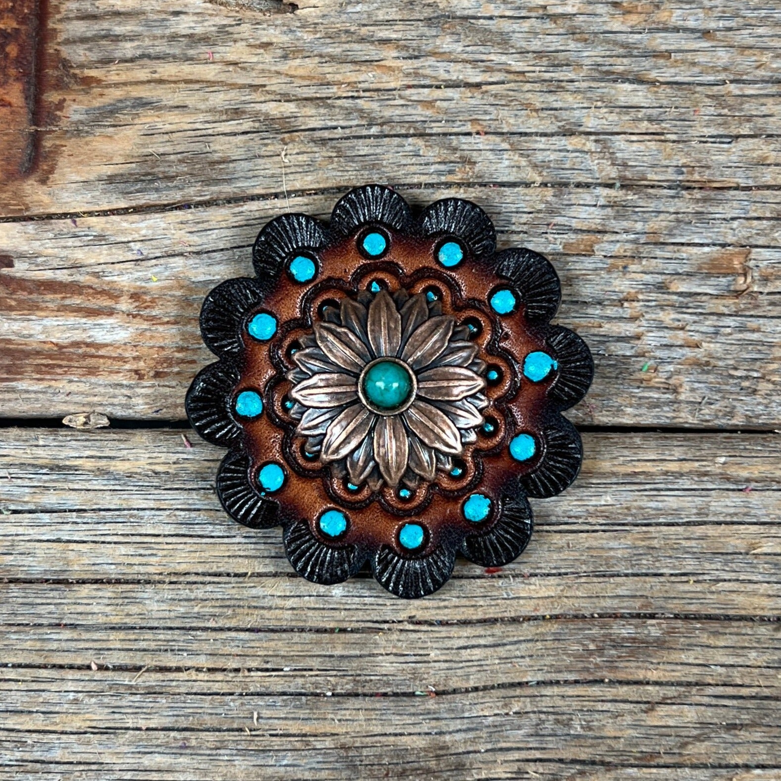 Copper Daisy Turquoise Western Concho W132