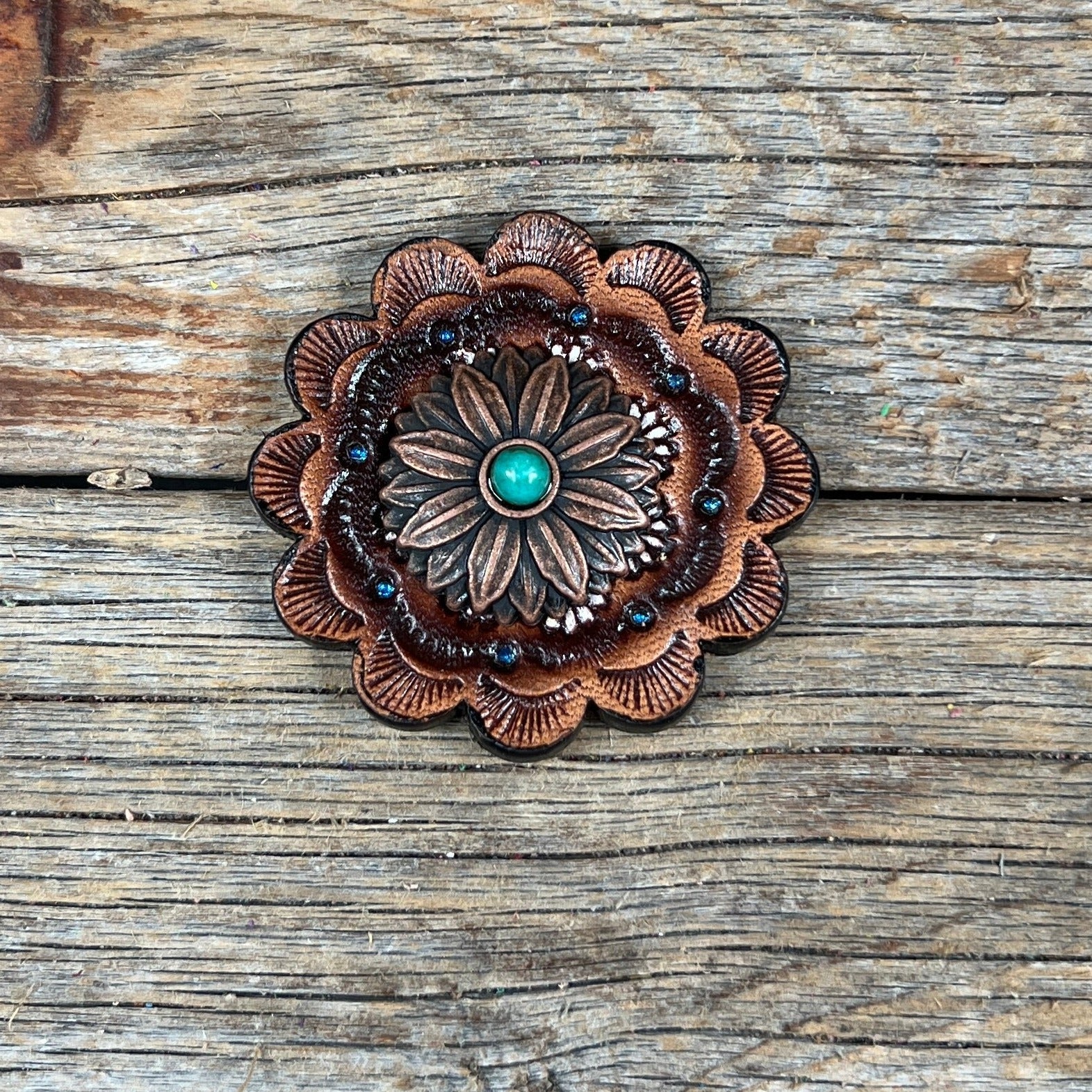 Copper Daisy Turquoise Western Concho W132