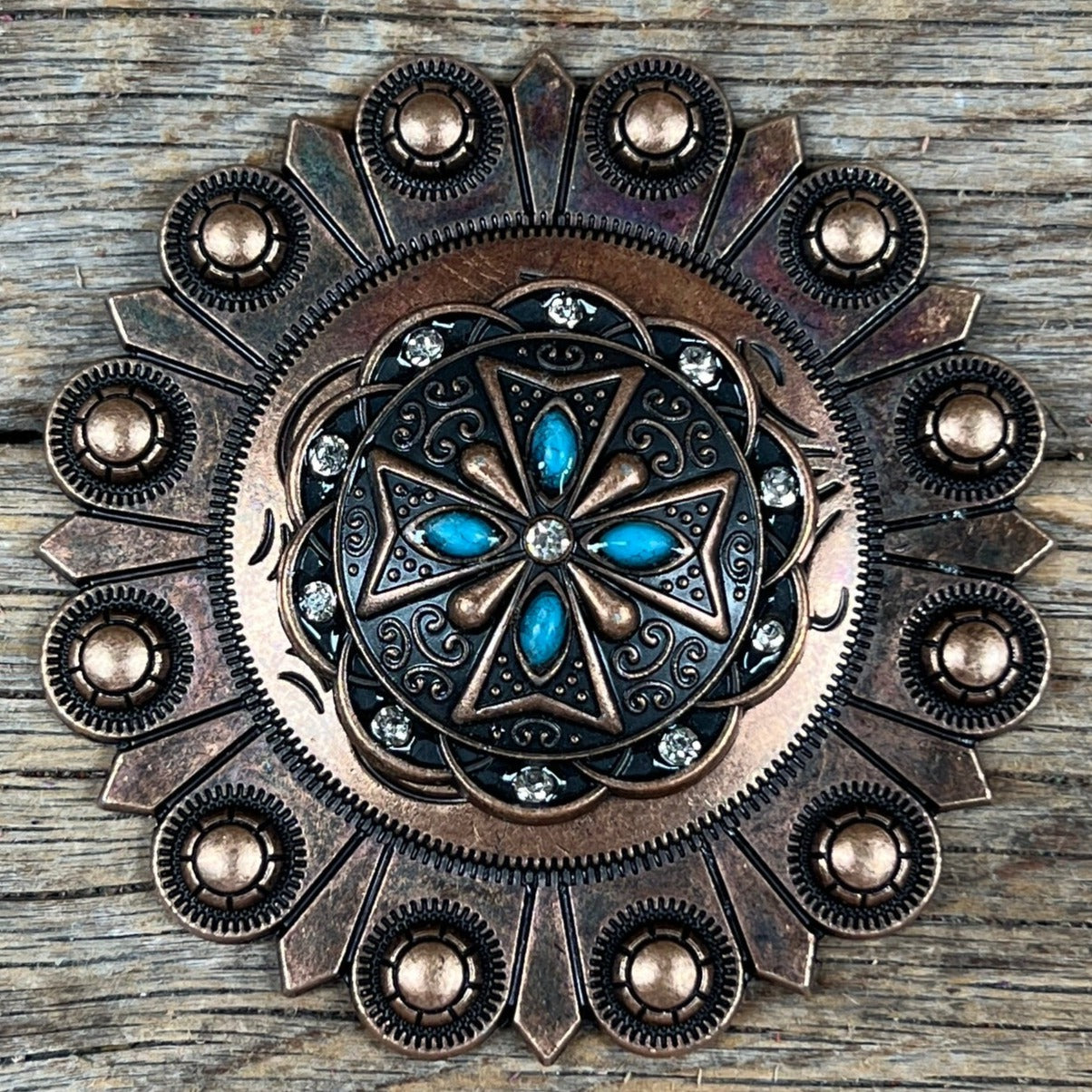 Copper Turquoise & Clear Crystal Western Concho W138