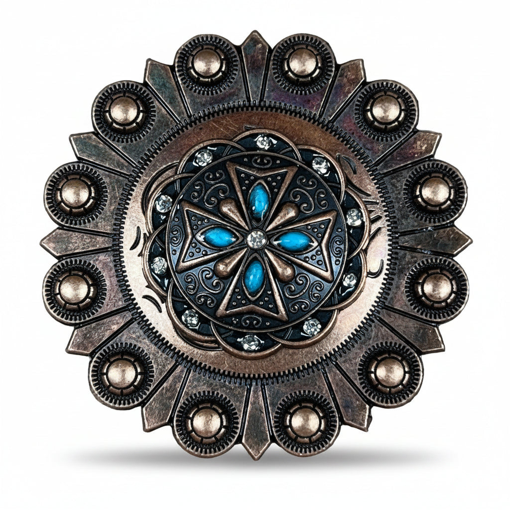 Copper Turquoise & Clear Crystal Western Concho W138