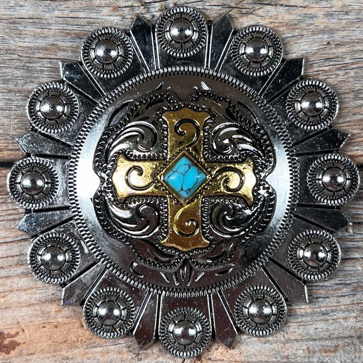 Antique Silver & Gold Western Concho W189