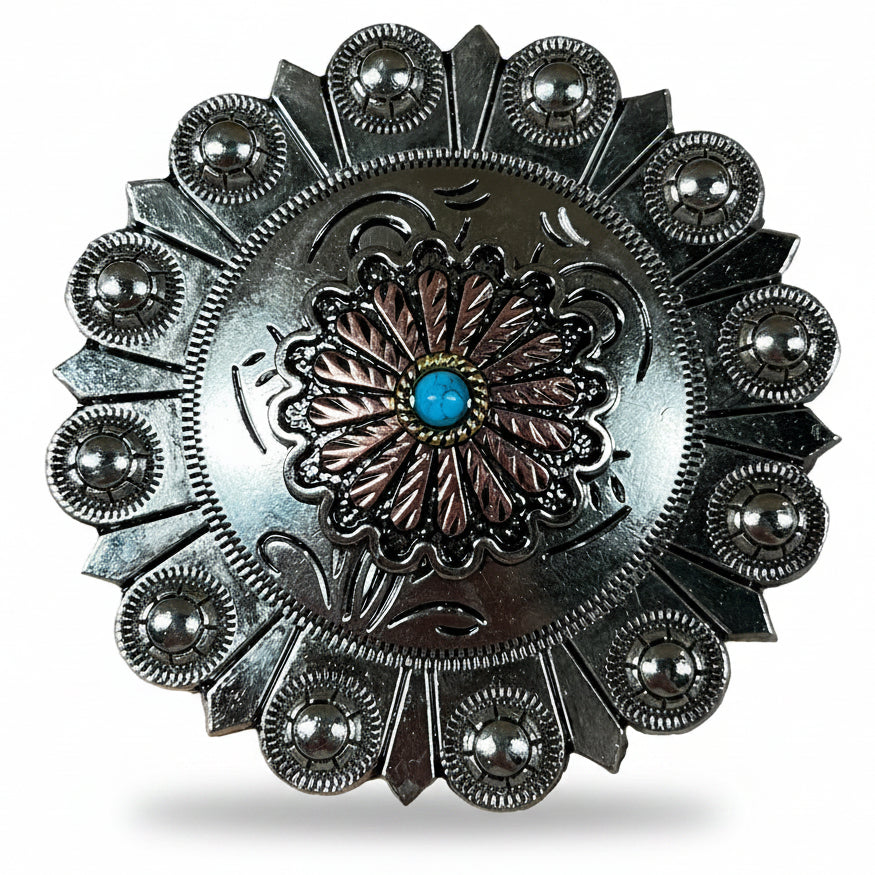 Antique Silver and Copper Floral Western Concho W220