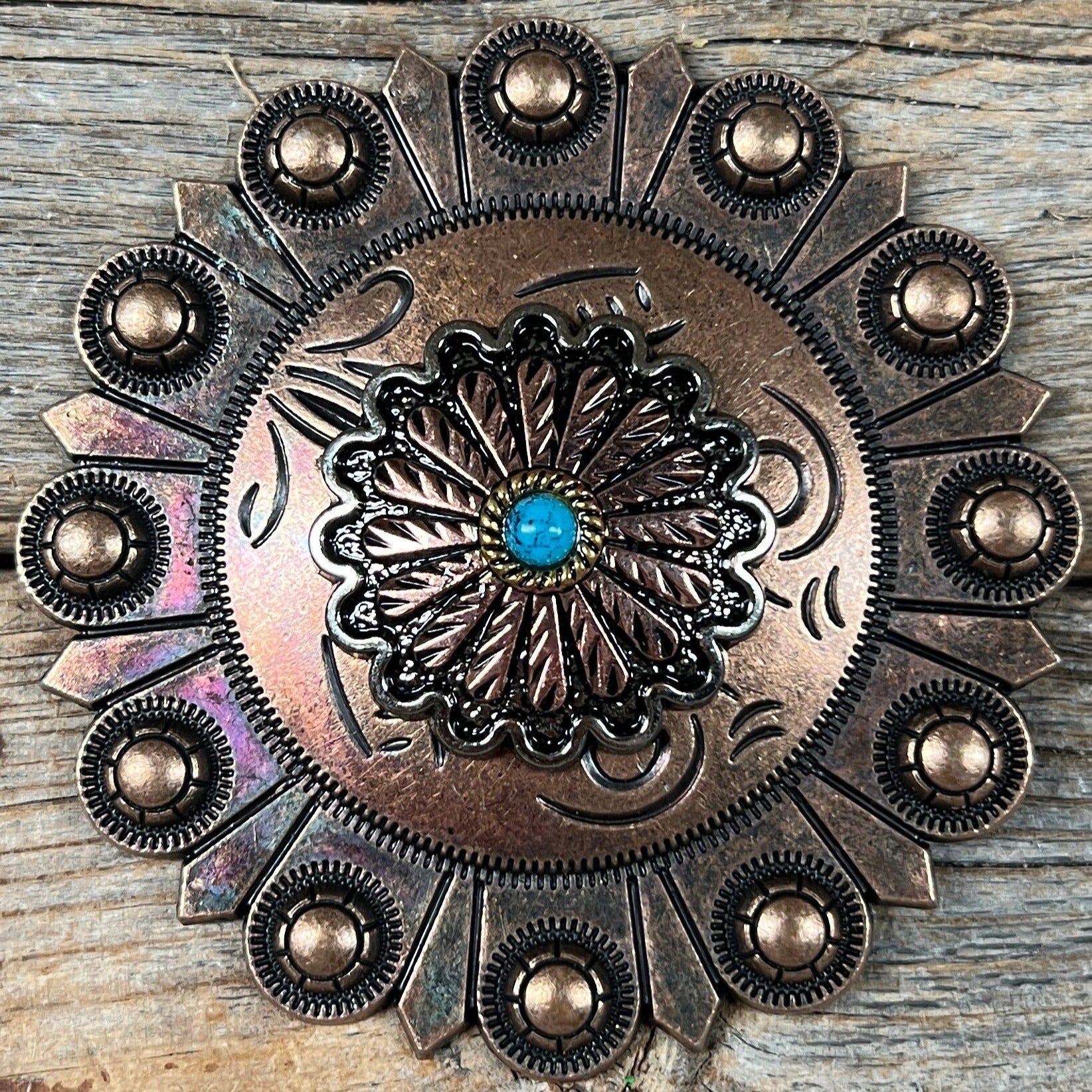 Antique Silver and Copper Floral Western Concho W220