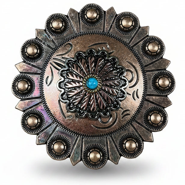 Antique Silver and Copper Floral Western Concho W220