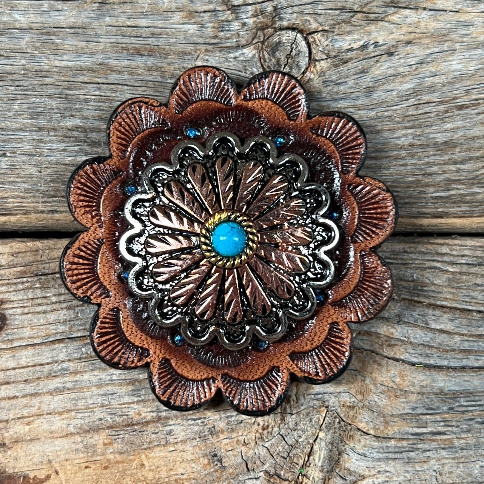 Antique Silver and Copper Floral Western Concho W220