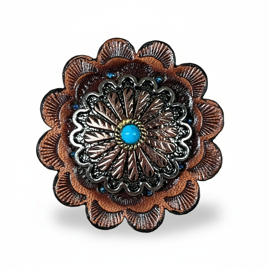 Antique Silver and Copper Floral Western Concho W220
