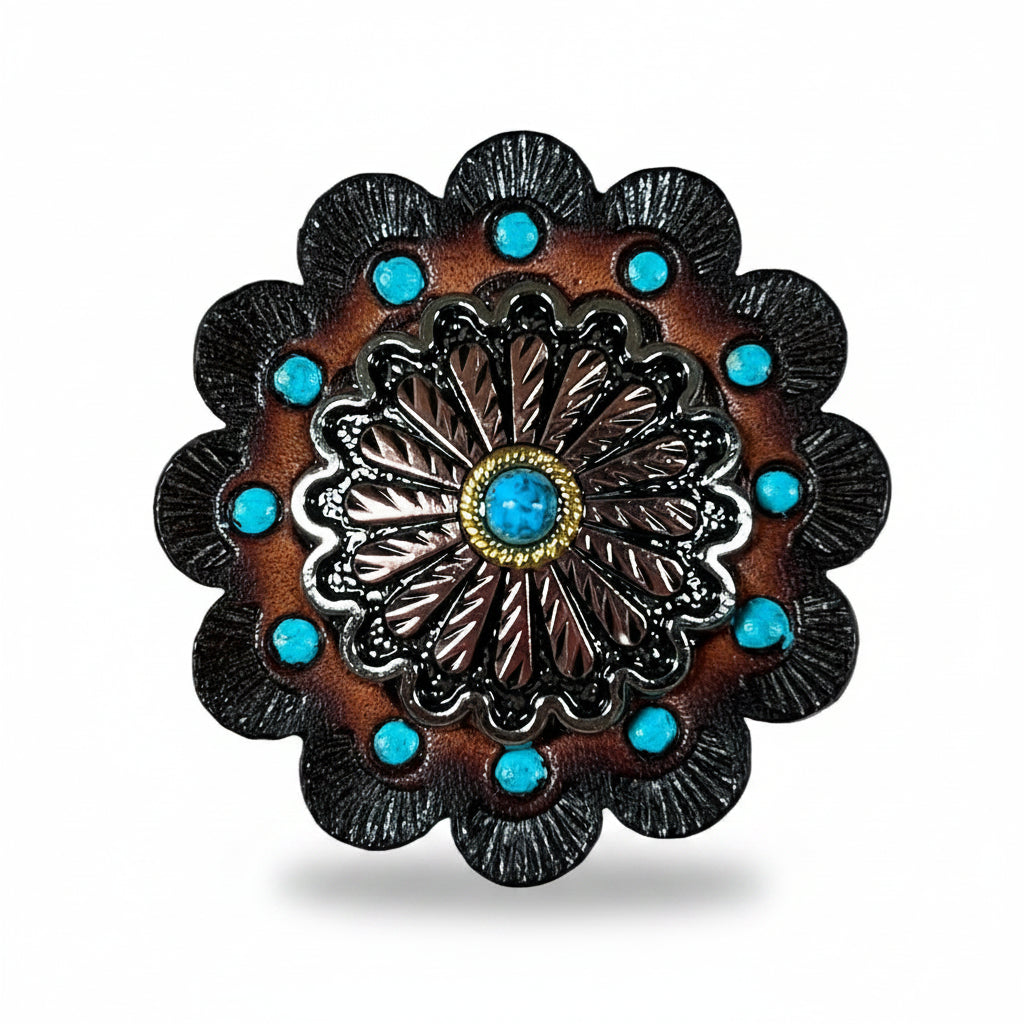 Antique Silver and Copper Floral Western Concho W220