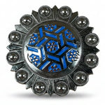Antique Silver Blue Geometric Western Concho W236