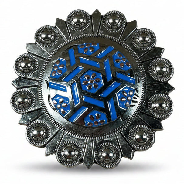 Antique Silver Blue Geometric Western Concho W236