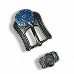 Antique Silver Blue Geometric Western Concho W236