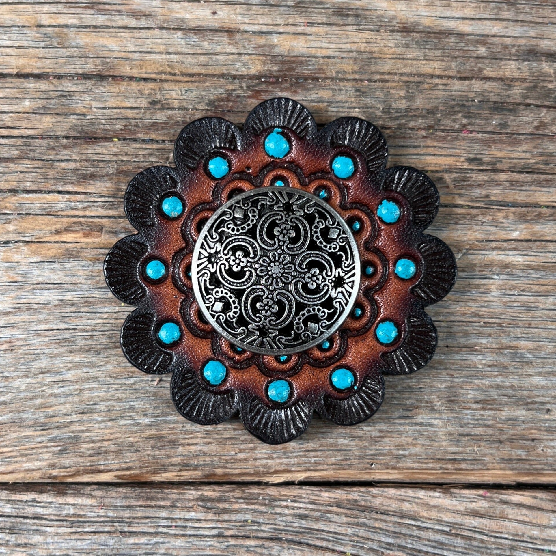 Antique Silver Floral Engraved Western Concho W225