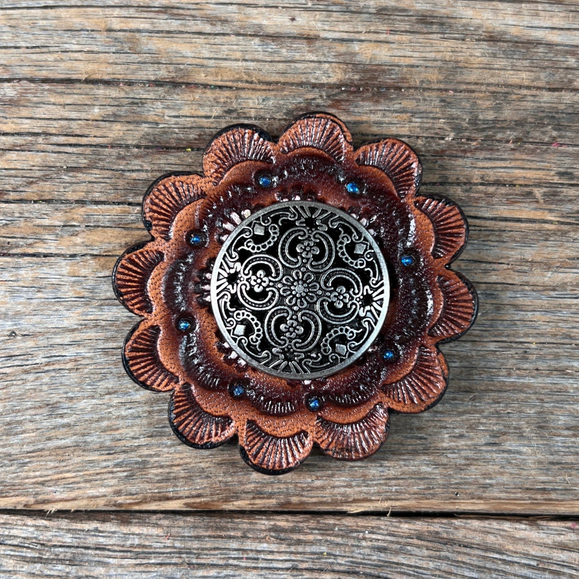 Antique Silver Floral Engraved Western Concho W225