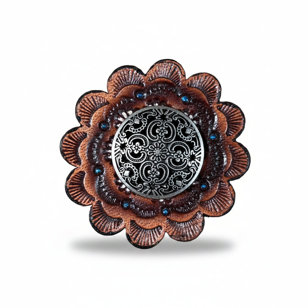 Antique Silver Floral Engraved Western Concho W225