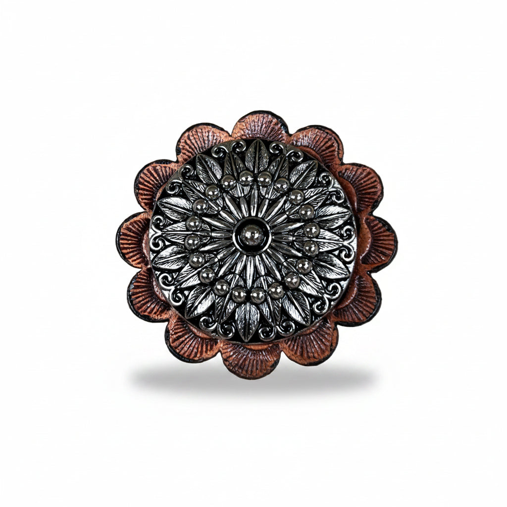 Antique Silver Floral Pinwheel Western Concho W227