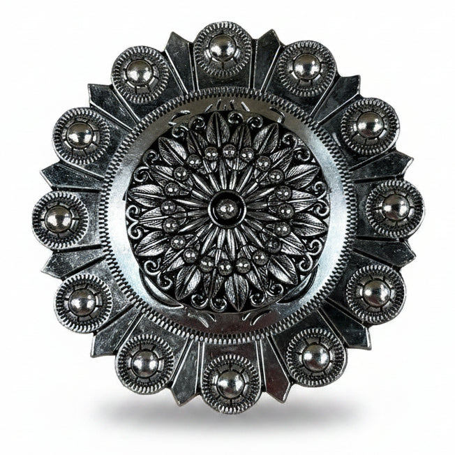 Antique Silver Floral Pinwheel Western Concho W227