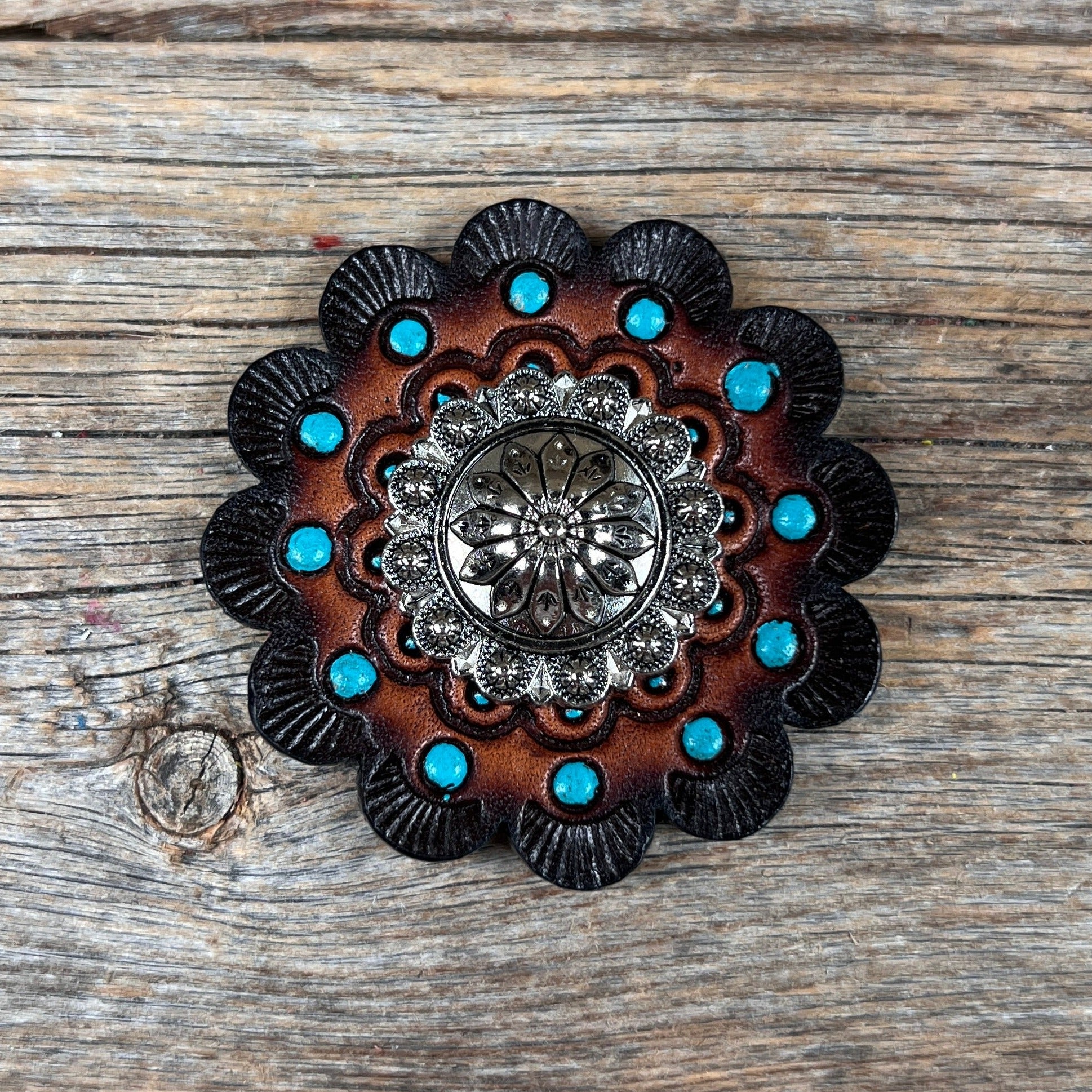 Antique Silver Flower and Berry Western Concho W226