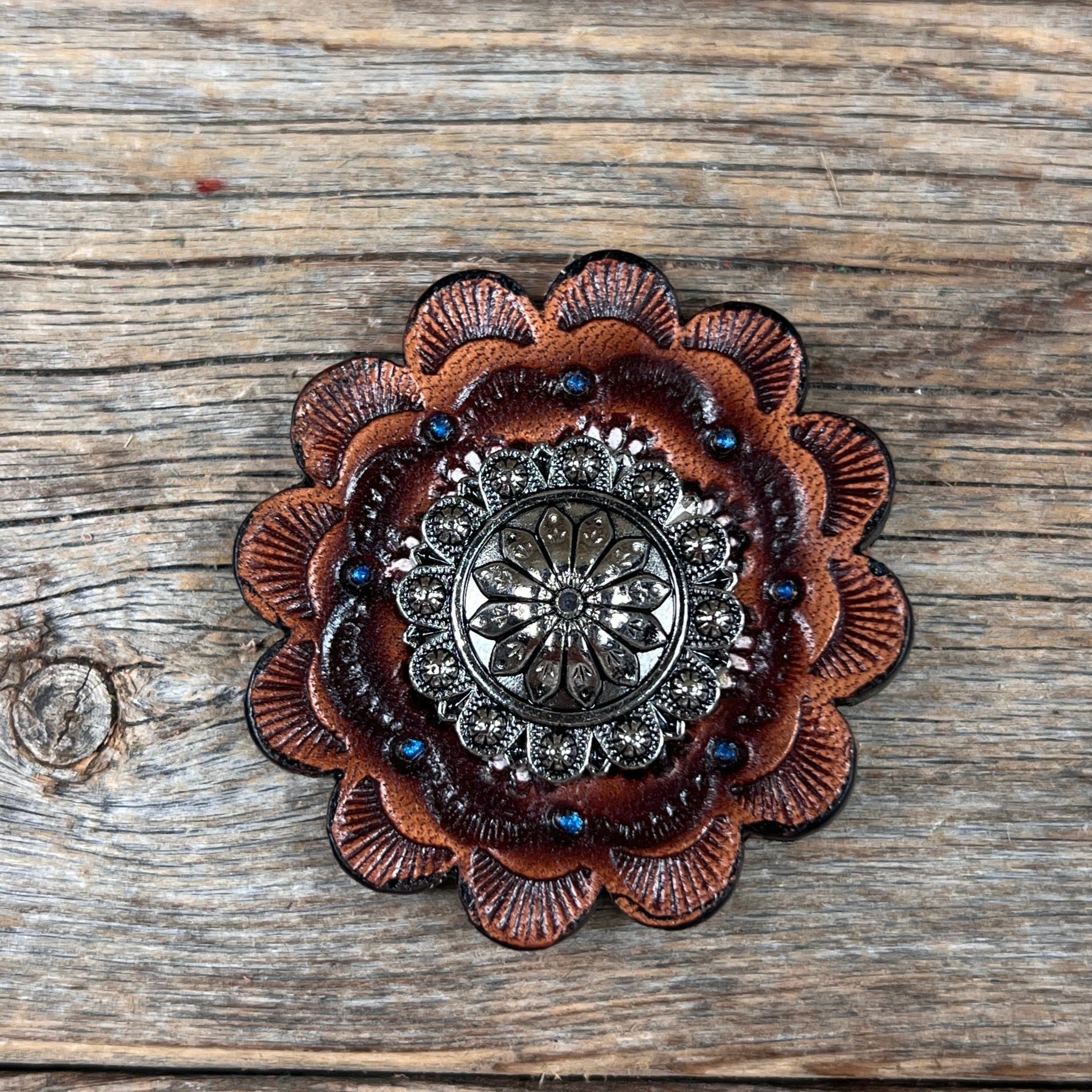 Antique Silver Flower and Berry Western Concho W226