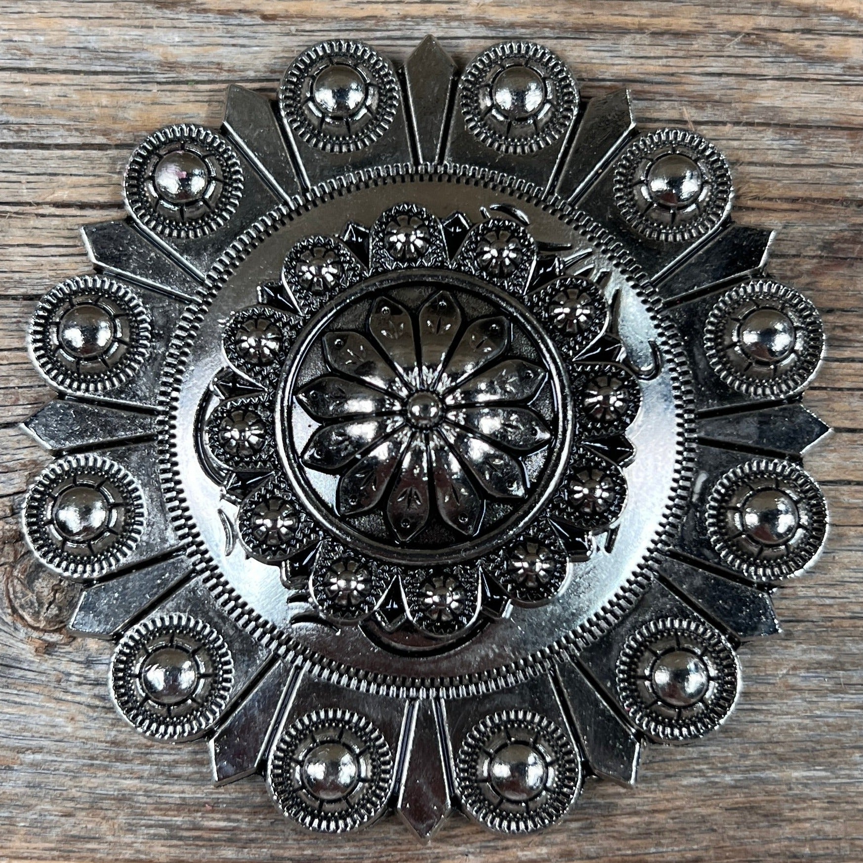 Antique Silver Flower and Berry Western Concho W226