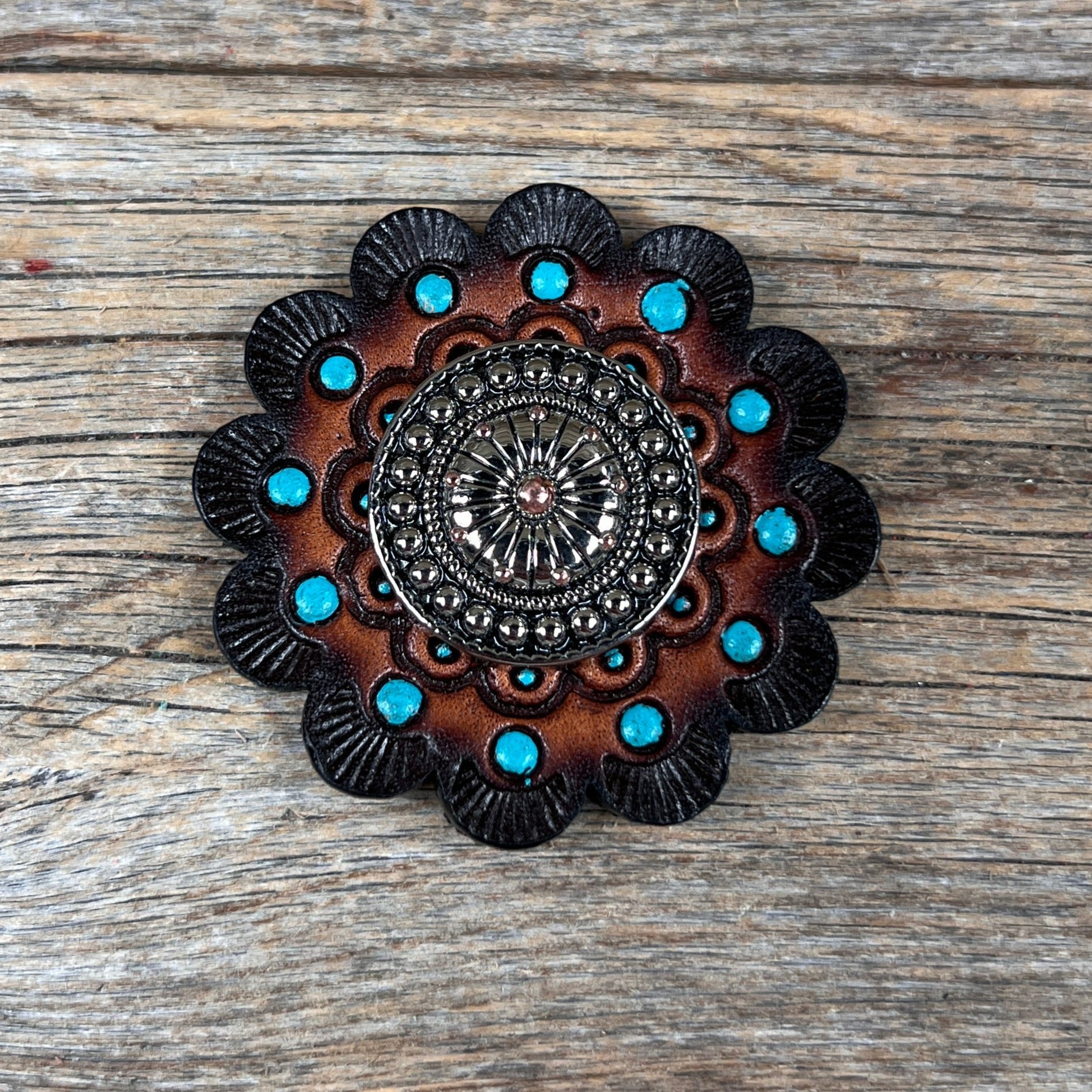 Antique Silver Flower and Dots Western Concho W230