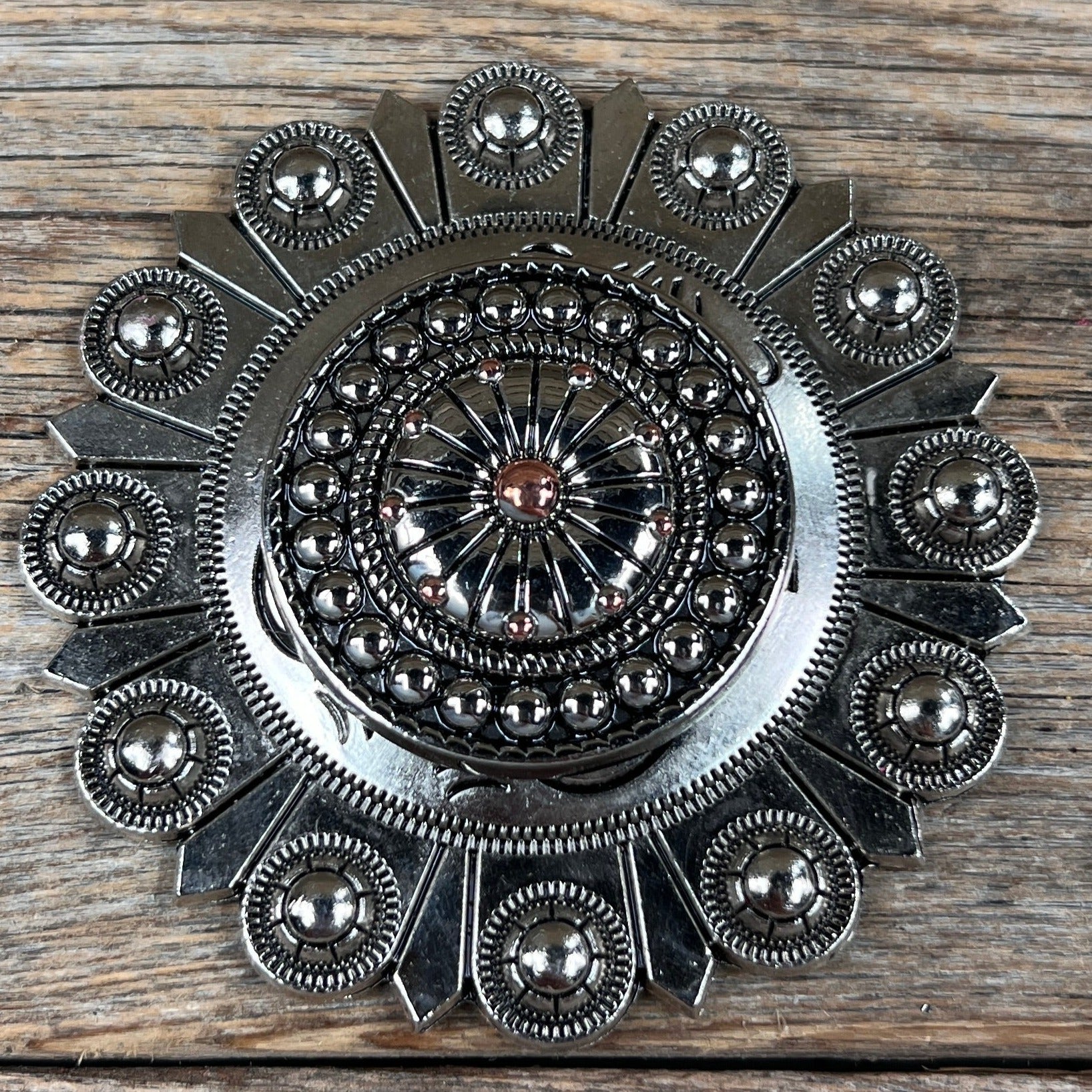 Antique Silver Flower and Dots Western Concho W230