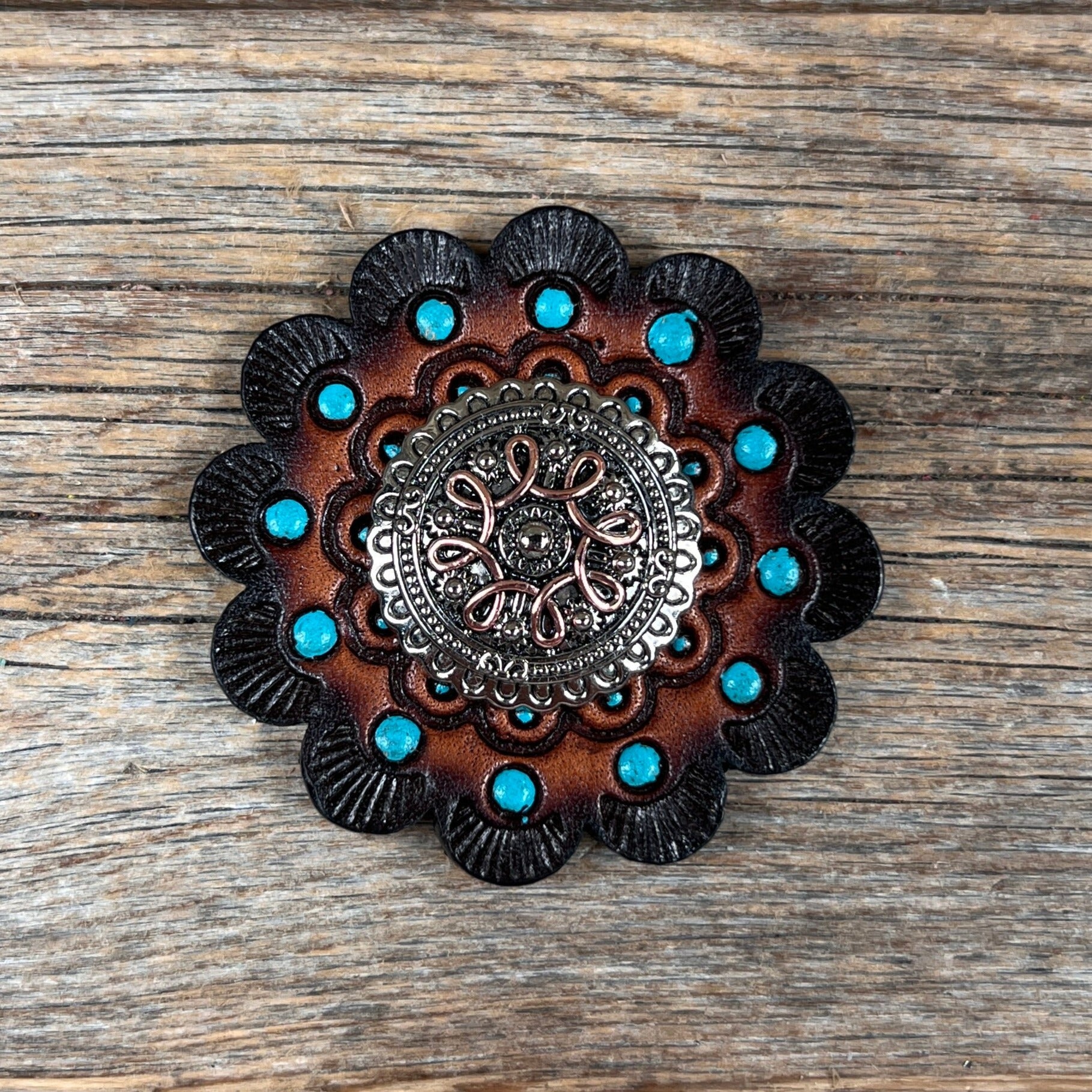 Antique Silver Flower and Loops Western Concho W235