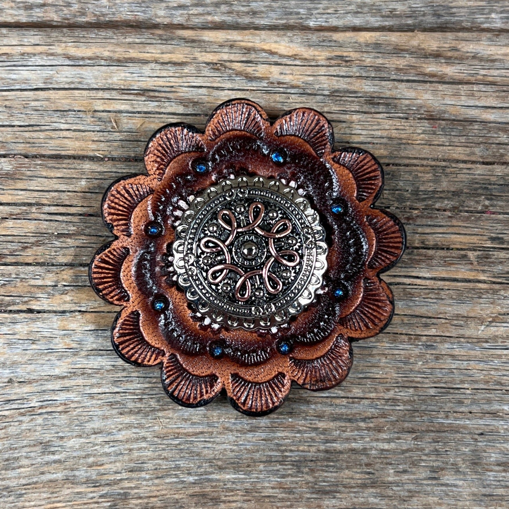 Antique Silver Flower and Loops Western Concho W235