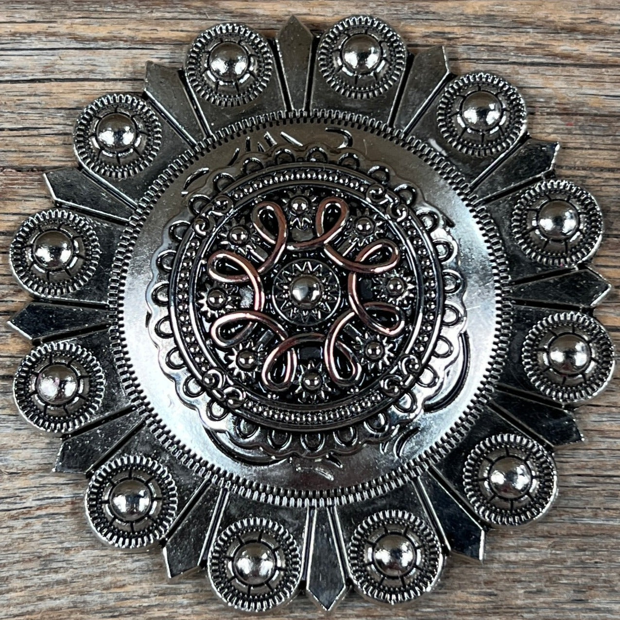 Antique Silver Flower and Loops Western Concho W235