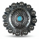 Antique Silver Oval Floral Turquoise Western Concho W237