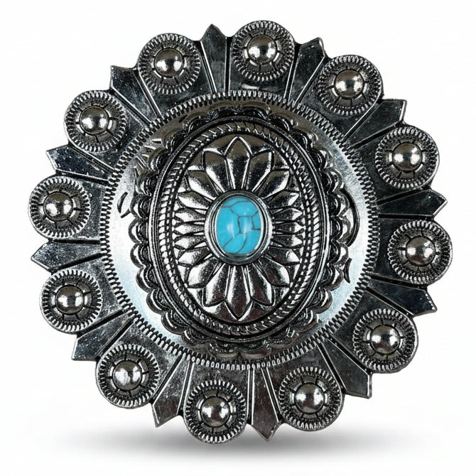 Antique Silver Oval Floral Turquoise Western Concho W237