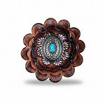 Antique Silver Oval Floral Turquoise Western Concho W237