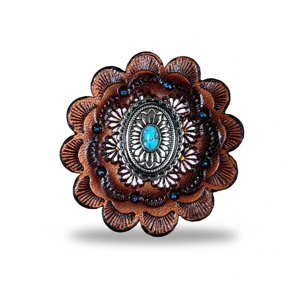 Antique Silver Oval Floral Turquoise Western Concho W237