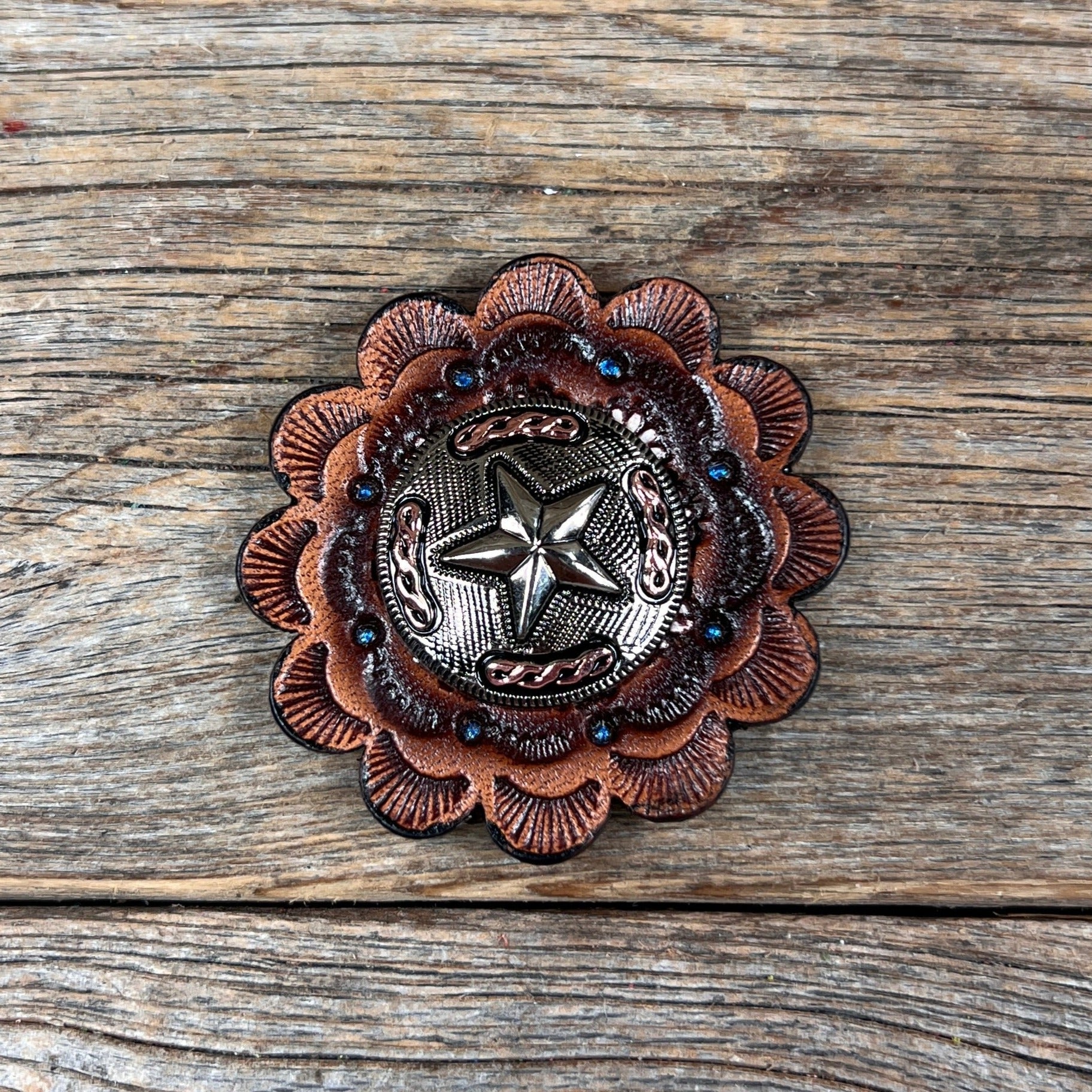 Antique Silver Texas Star Western Concho W187