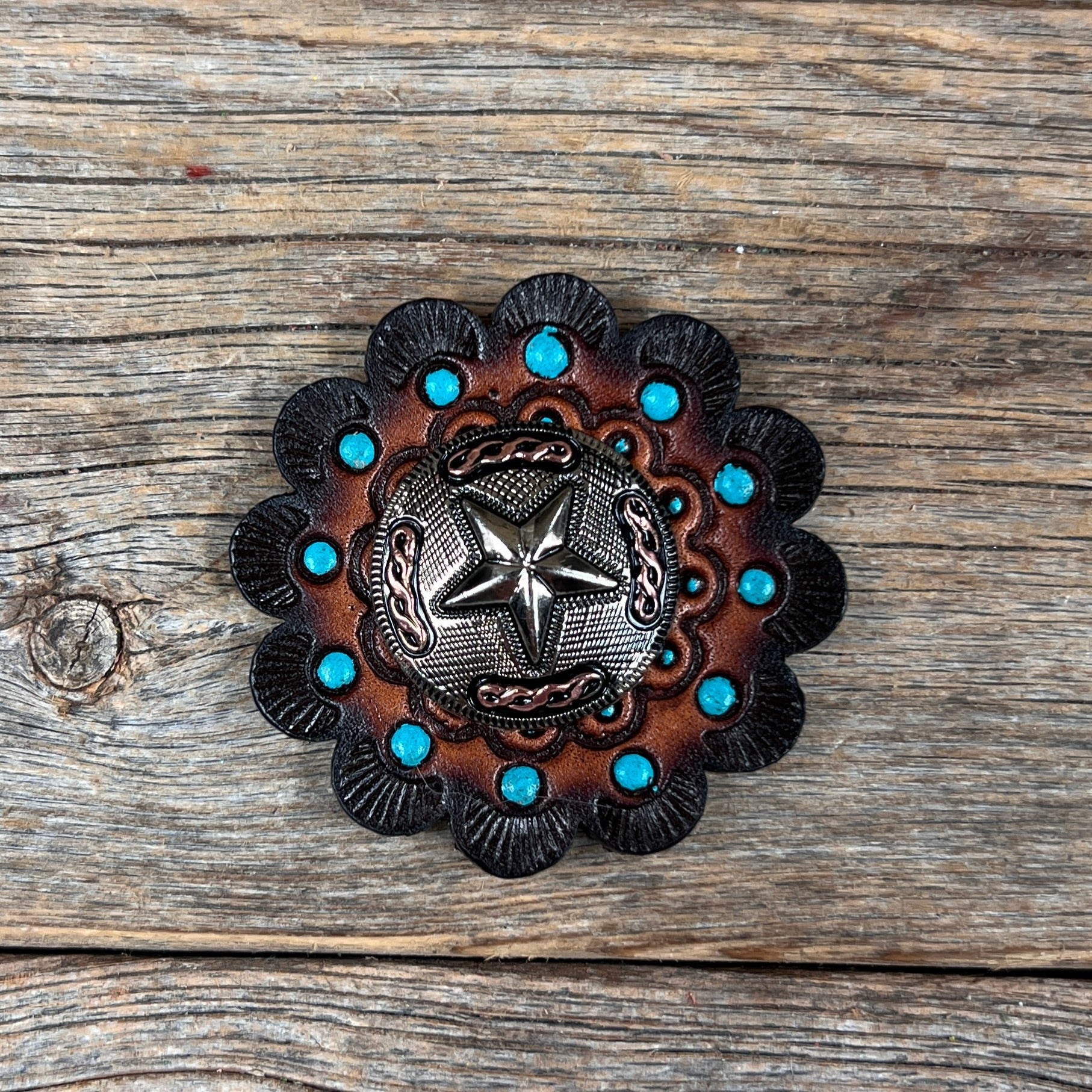 Antique Silver Texas Star Western Concho W187