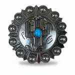 Antique Silver Turquoise Cactus Concho W178