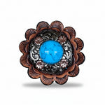 Antique Silver Turquoise Copper Floral Western Concho W222