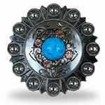 Antique Silver Turquoise Copper Floral Western Concho W222