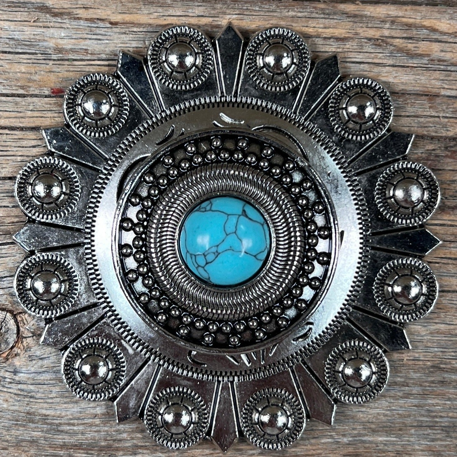 Antique Silver Turquoise Dot Western Concho W232